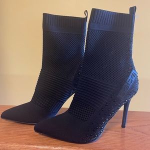 BEBE boots stiletto heels sparkly black NWOT